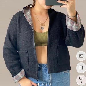 Vintage Black Zip-Up with Grey Plaid Interior